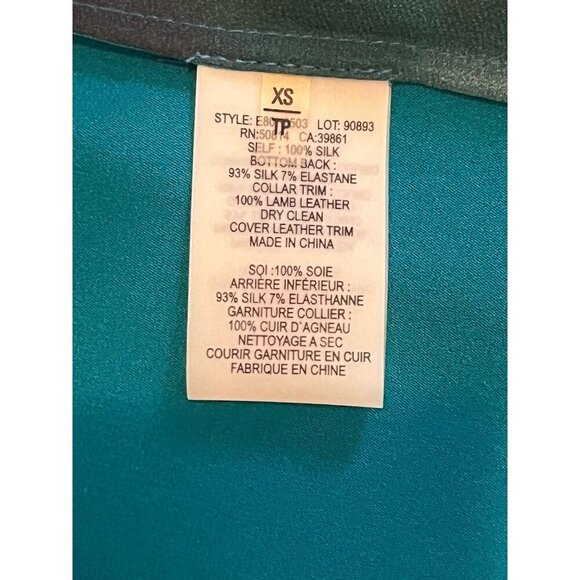 ELIE TAHARI Chelsea Turquoise Black 100% Silk Lamb Leather Shirt Blouse - Picture 7 of 11